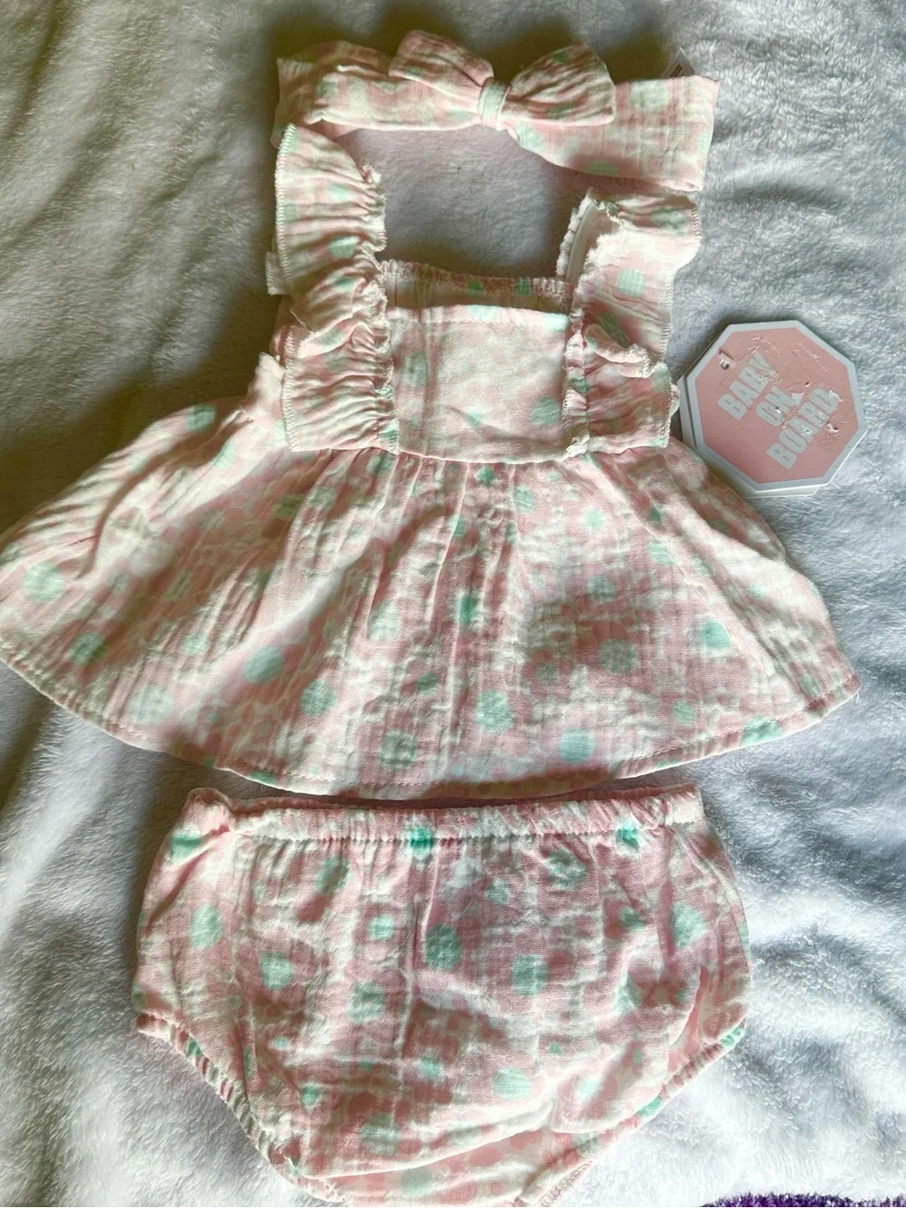 Pink & Mint Bow Sundress and Diaper Cover Set - Unbranded